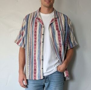 Vintage Tapestry Men’s Southwestern Aztec Striped Button Down Shirt XL 90s